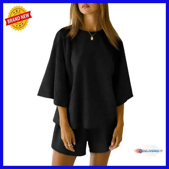 Women's 3/4 Sleeve Lounge Set Recycled Poly-Cotton Blend Loose Fit